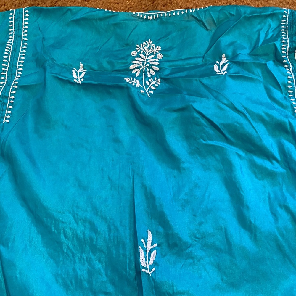 Indian Boho Hippie Blue Pure Silk Top Blouse Tunic - Picture 5 of 5